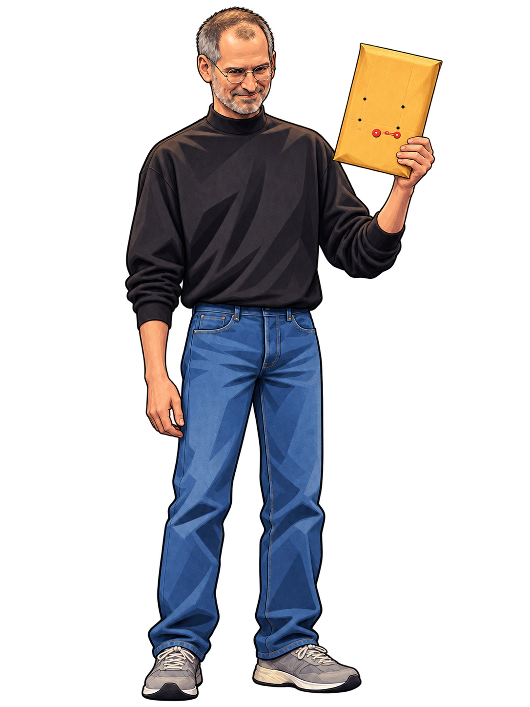 乔布斯举起黄色信封的卡通插画