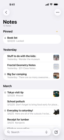 Apple 备忘录官方截图 2，英文界面